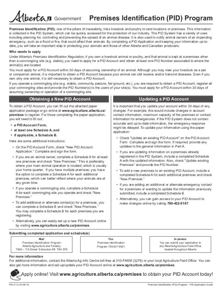 Fillable Online Alberta Premises Identification (PID) Program