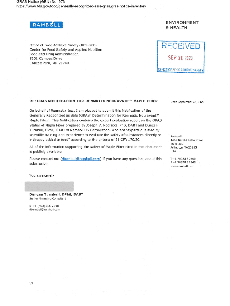 Fillable Online Agency Response Letter GRAS Notice No. GRN fda