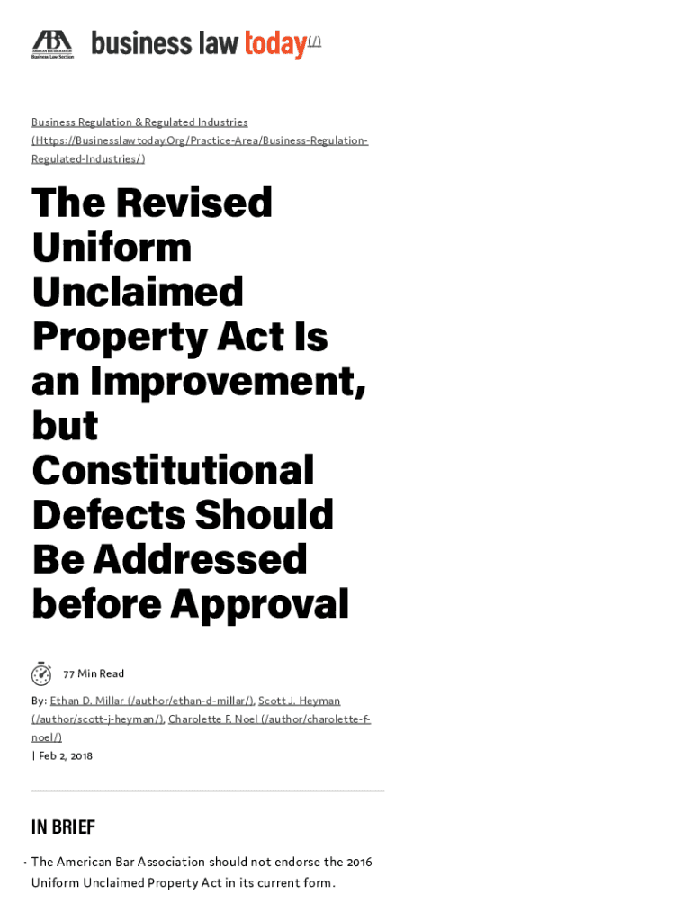 Fillable Online The Revised Uniform Unclaimed Property Act Is an