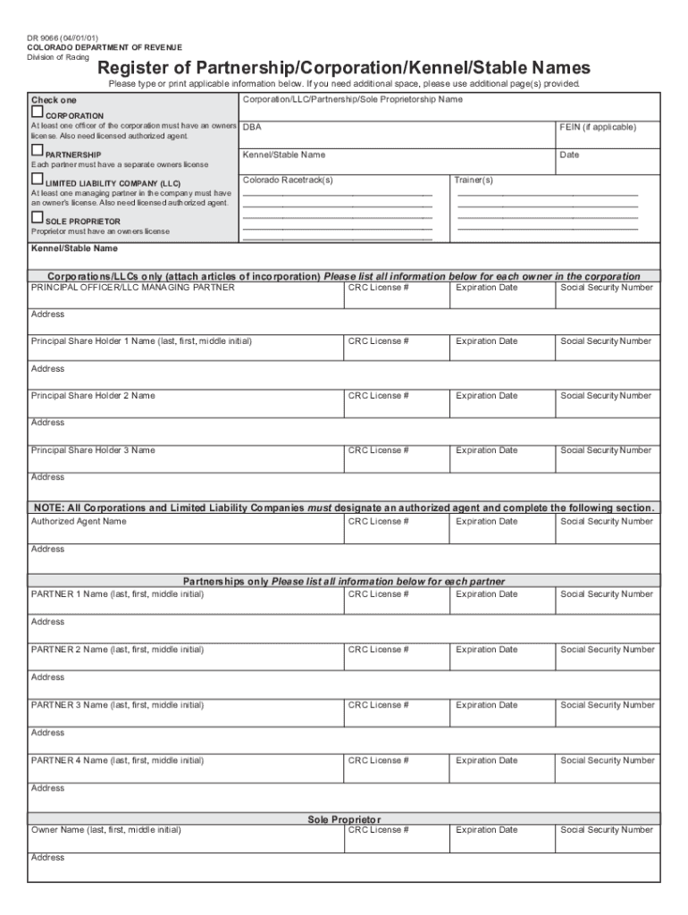 Fillable Online Register of Partnership/Corporation/Kennel/Stable Names