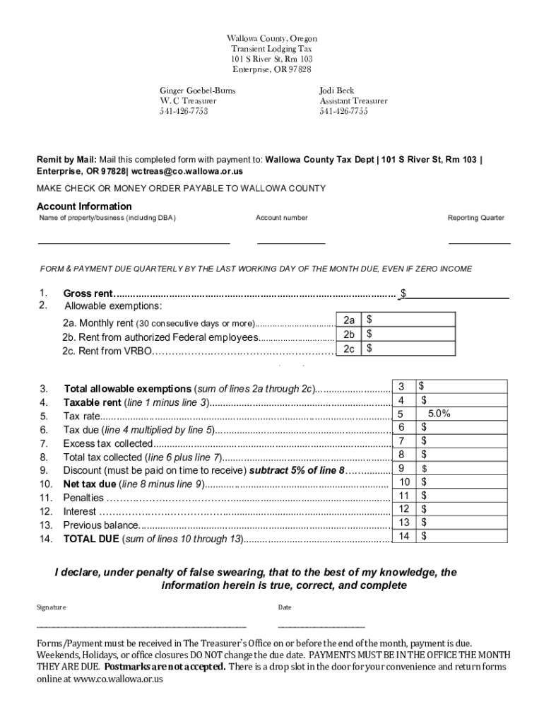 Fillable Online co wallowa or Wallowa County Treasurer 104 W Greenwood