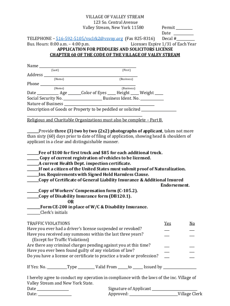 Fillable Online Valley Stream Village Mayor's Office Valley Stream