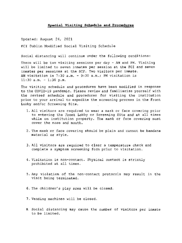 Fillable Online Visiting Facility Status CDCR Visiting Processing