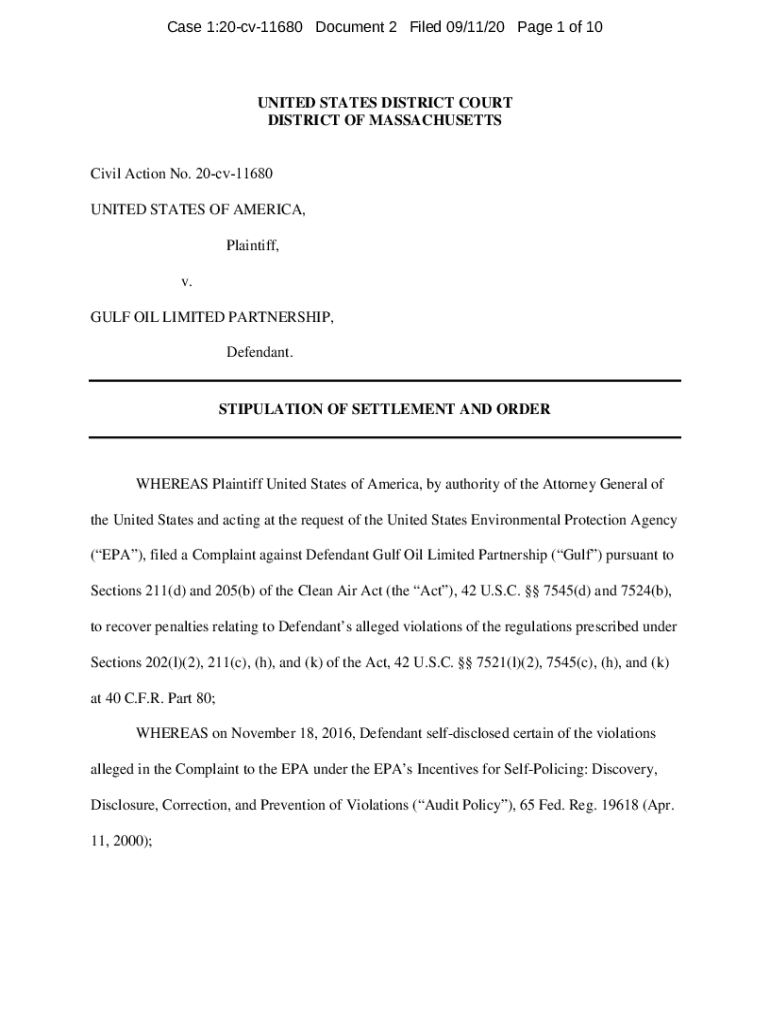 Fillable Online Gulf Oil Limited Partnership Stipulation and Order