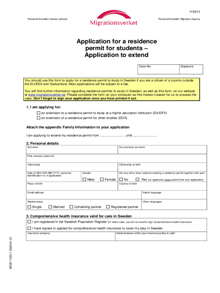 Fillable Online Fillable Online Application for a Swedish residence