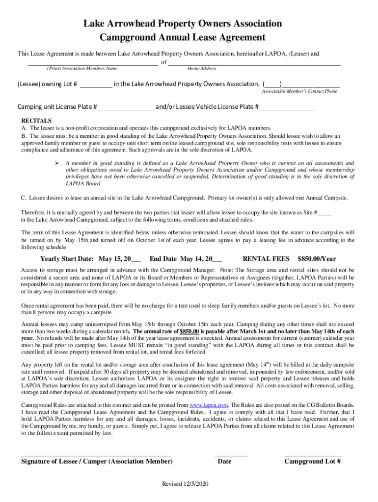 Fillable Online Rv Lot Rental Agreement By Owner - Fill Out and Sign