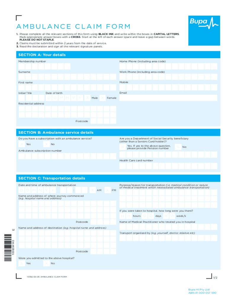 Fillable Online Bupa International Claim Form Fill and Sign Printable