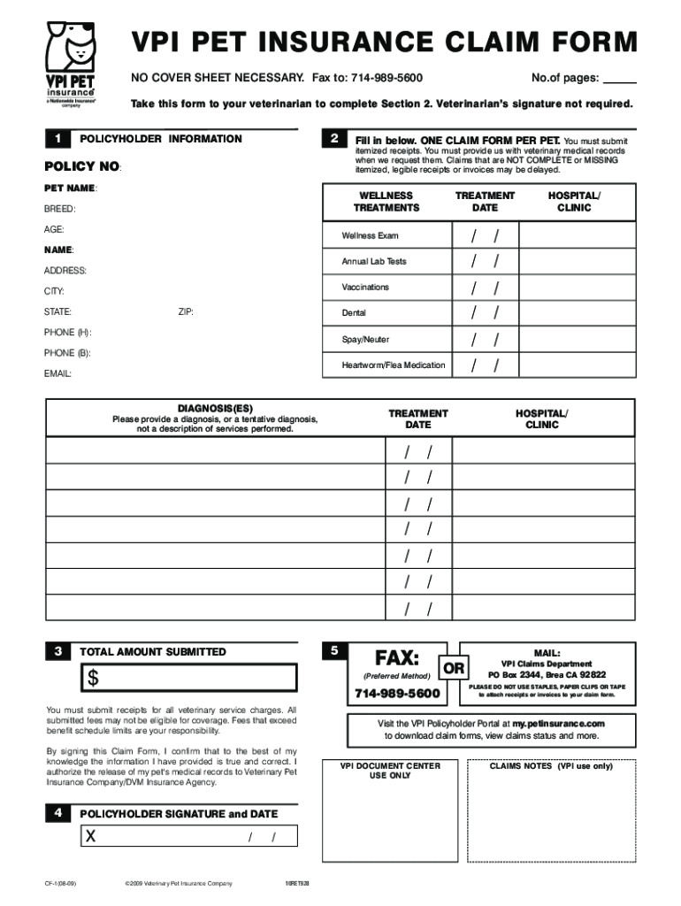 Fillable Online Vpi Pet Insurance Claim Form Fill Online, Printable