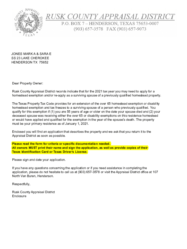 Fillable Online Contact Information Rusk County Appraisal District