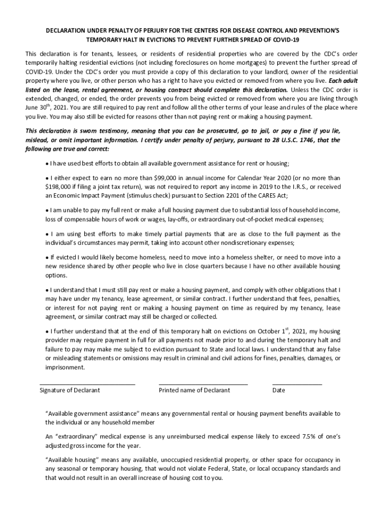 Fillable Online stacks.cdc.govviewcdcFORM DECLARATION UNDER PENALTY OF