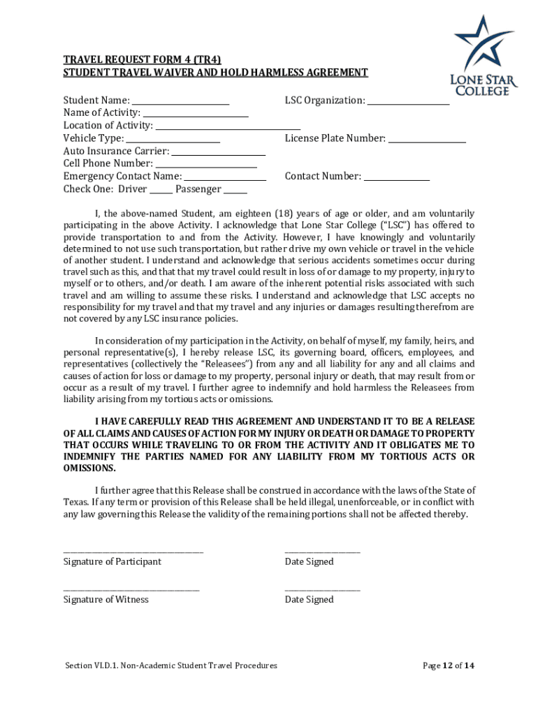 Fillable Online www.lonestar.edudepartmentsstudentactivitiesTRAVEL