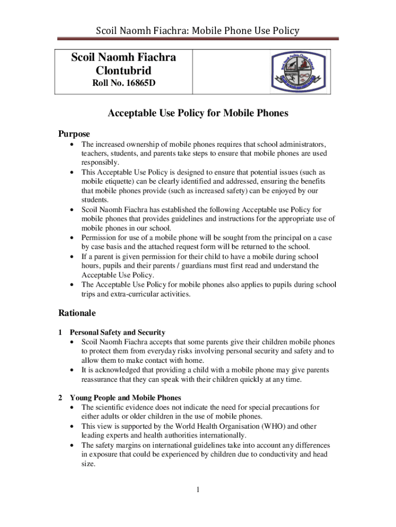 Fillable Online revised Mobilephonepolicy Scoil Naomh Iosef Fax Email