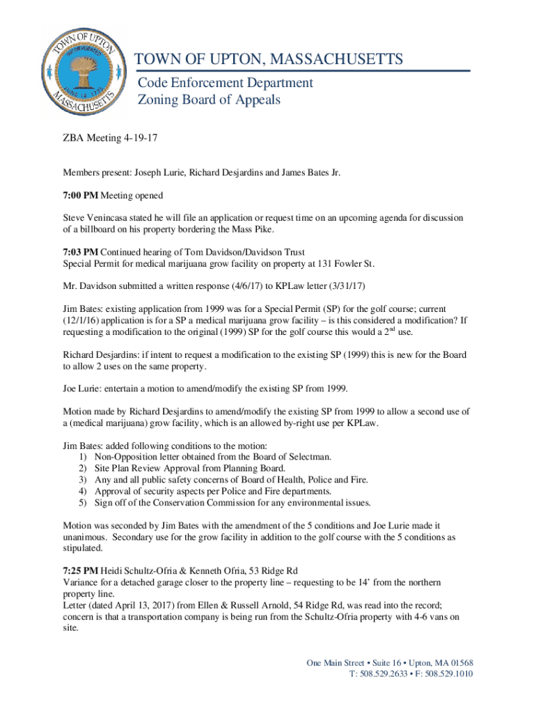 Fillable Online www.uptonma.gov zoningboardappealsZoning Board of