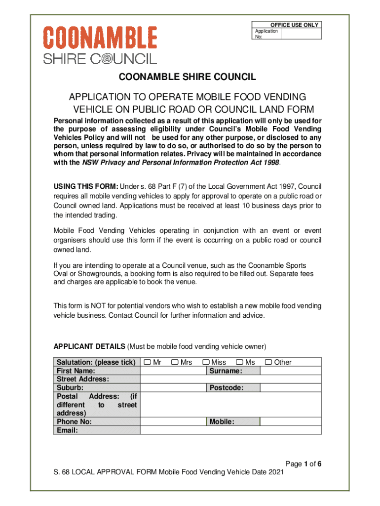 Fillable Online 20210616 S. 68 LOCAL APPROVAL FORM Mobile Food Vending