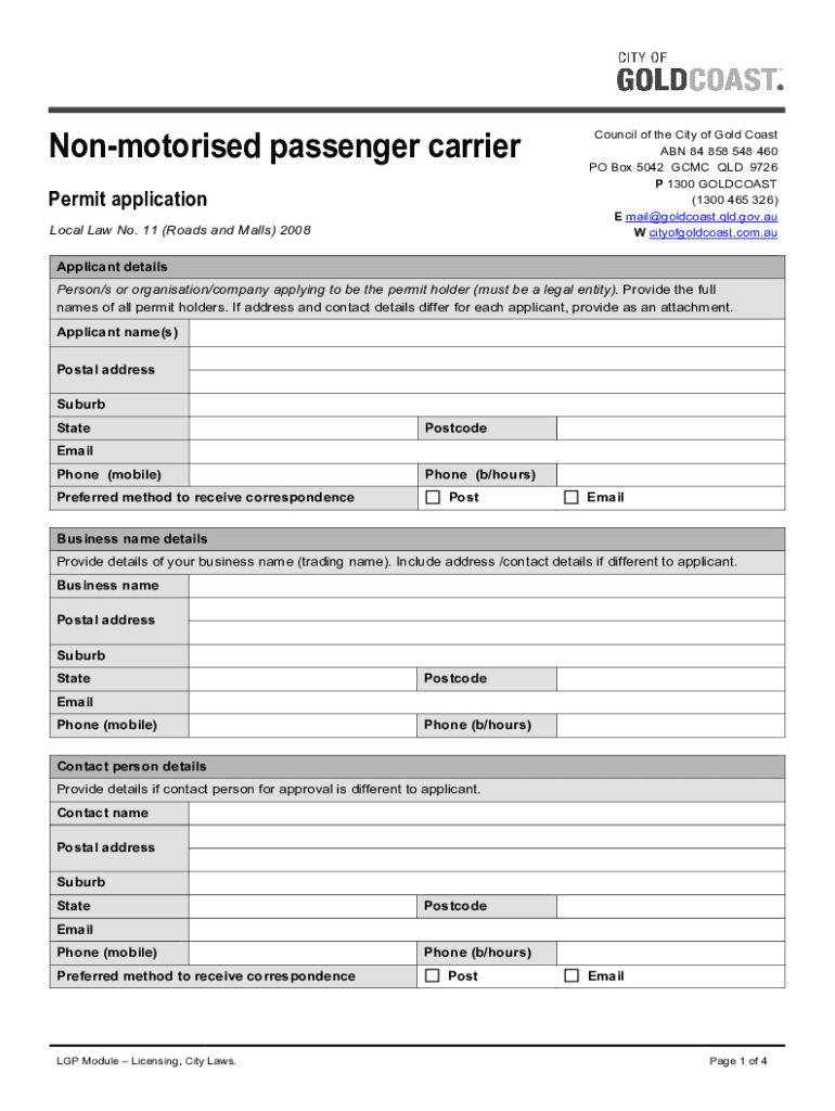 Fillable Online Non motorised passenger carrier permit application. Non
