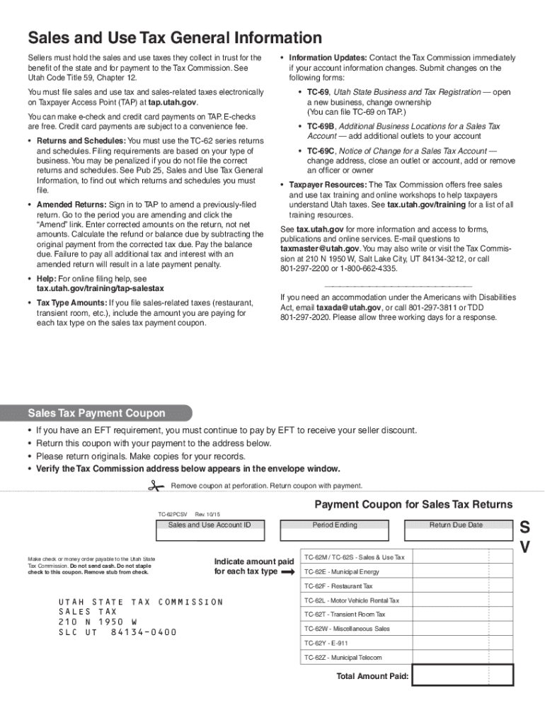 Fillable Online tax utah Sales and Use Tax General Information Utah State Tax Fax Email