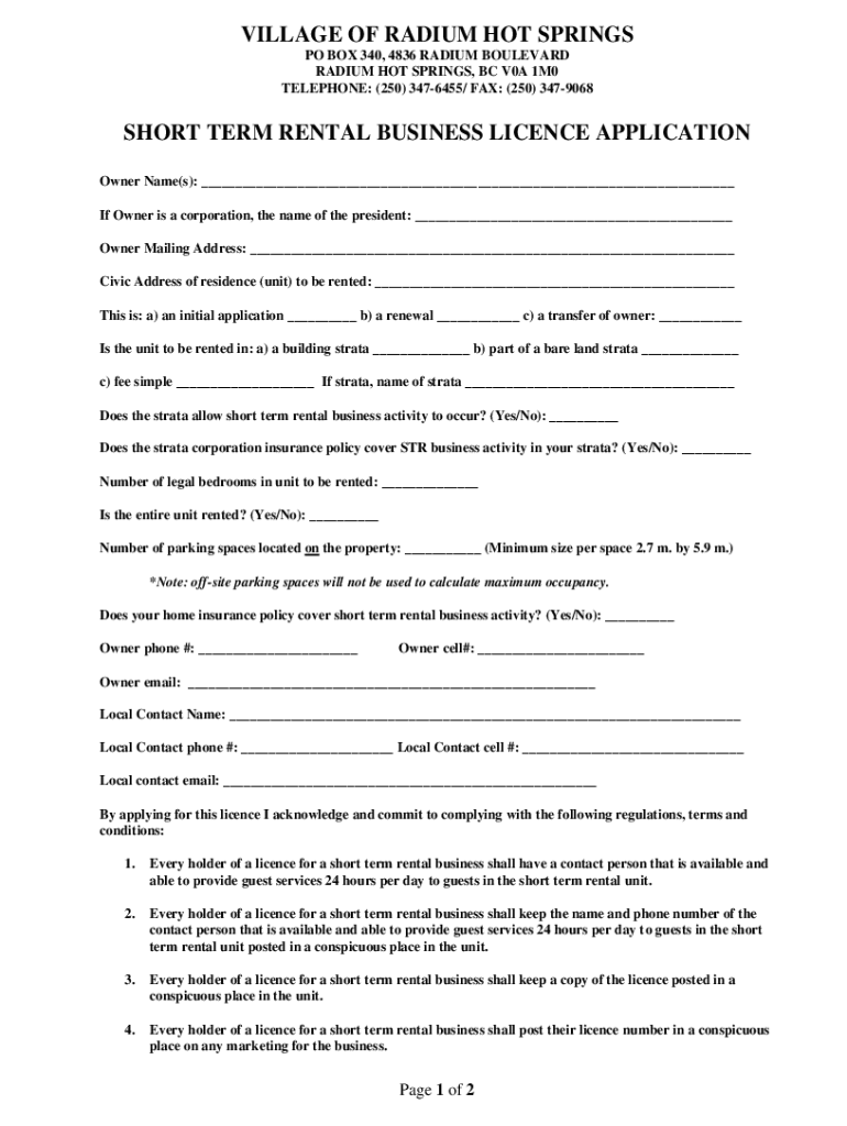 Fillable Online The Village of Radium Hot Springs Municipal office