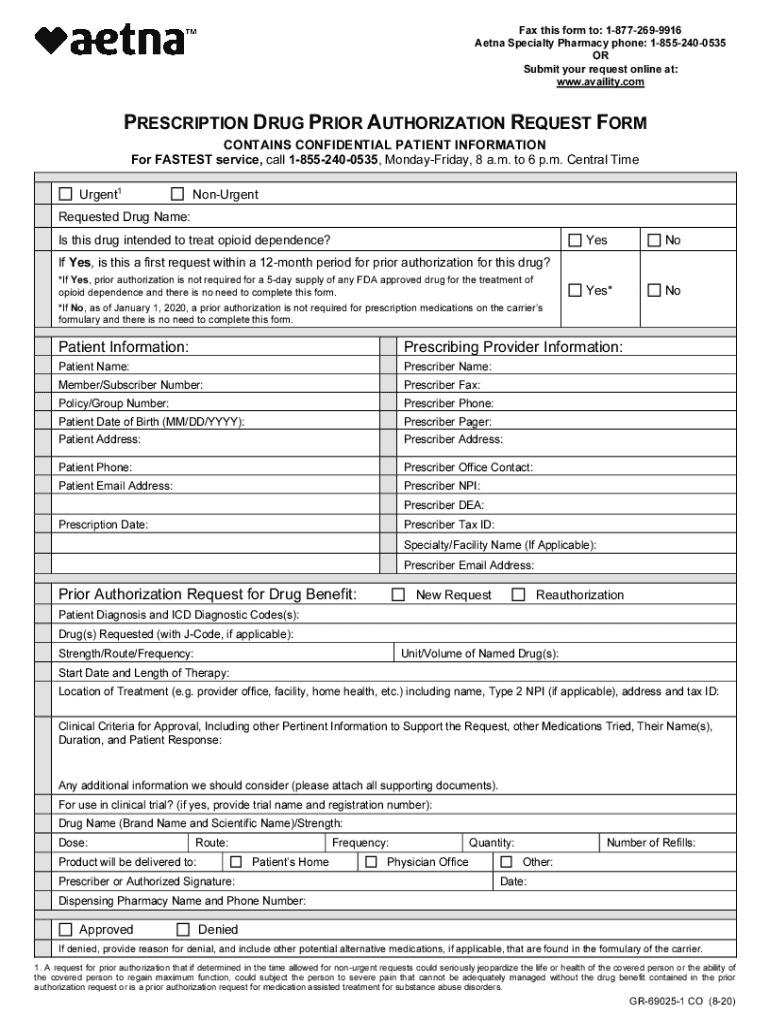 Fillable Online Aetna Colorado Prescription Drug Prior