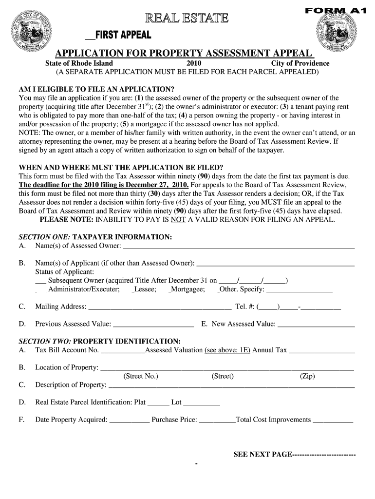 Fillable Online APPLICATION FOR PROPERTY ASSESSMENT APPEAL Fax Email