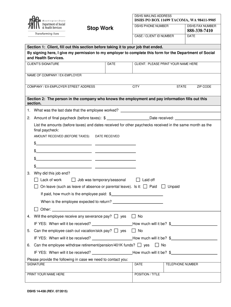 20152024 Form WA DSHS 14438 Fill Online, Printable, Fillable, Blank
