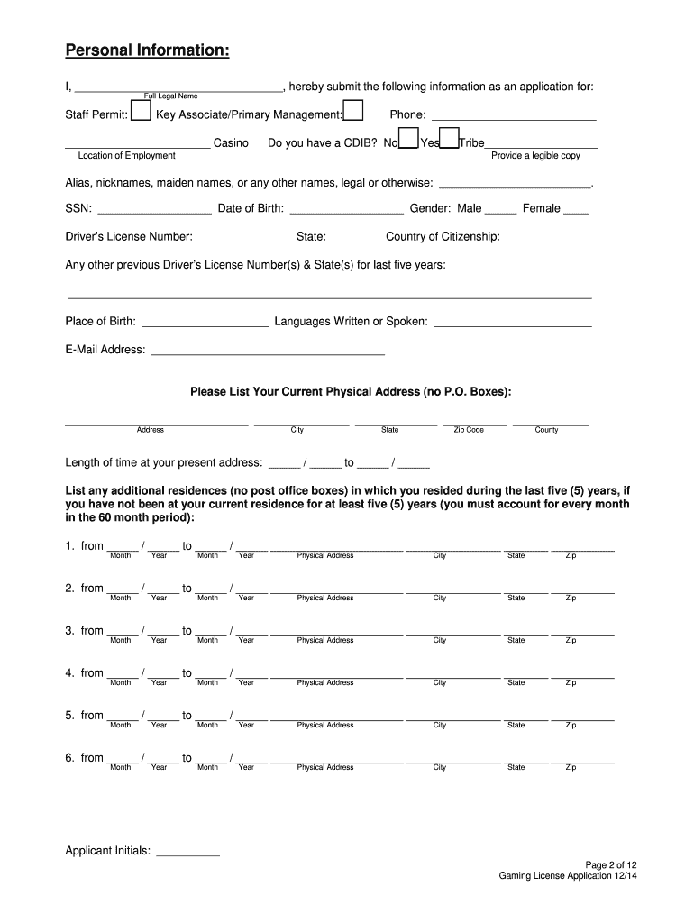 Fillable Online Gaming License Application Choctaw Nation Gaming Commission Fax Email Print