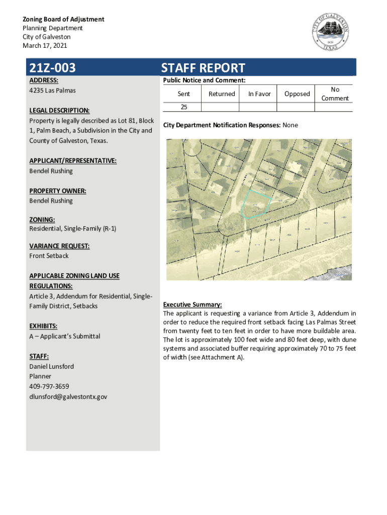 Fillable Online City of Galveston Zoning Board of Adjustment Profile