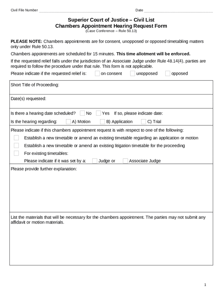 Chambers Appointment Hearing Request Motions Doc Template Doc