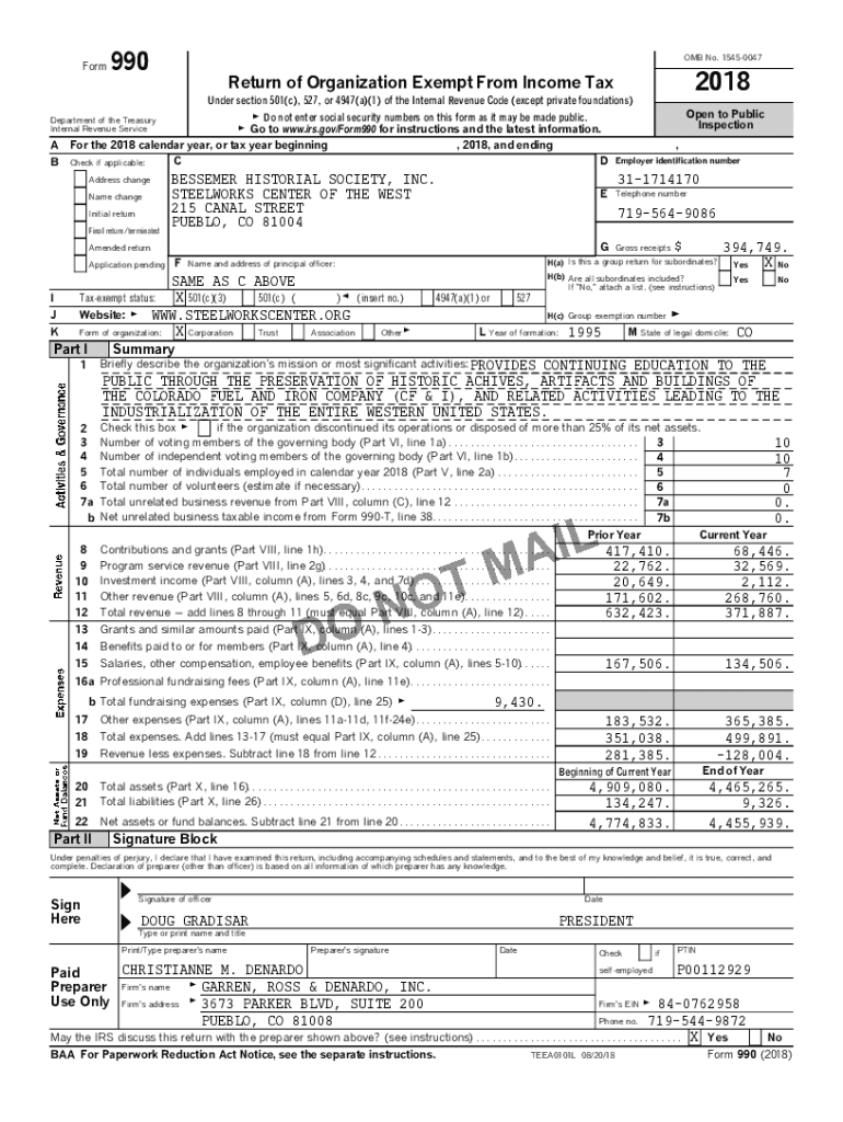 Fillable Online Bessemer Historical Society Tax Return Fax Email Print pdfFiller
