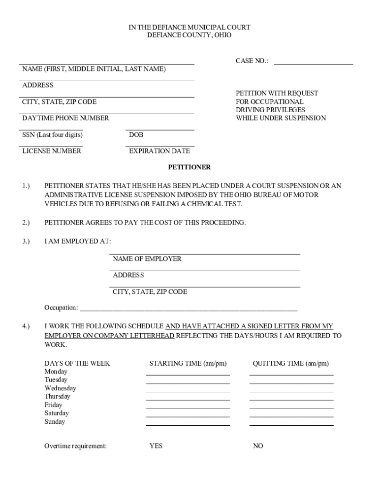 Fillable Online IN THE DEFIANCE MUNICIPAL COURT DEFIANCE COUNTY, OHIO