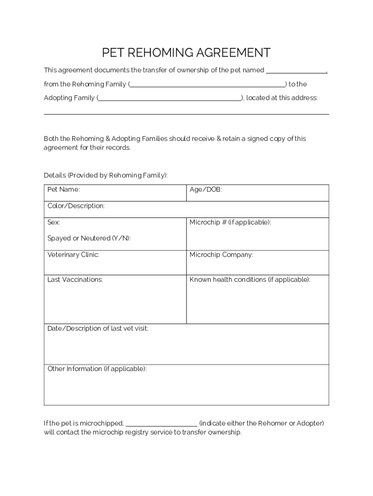 Free pet adoption form Fill out & sign online DocHub