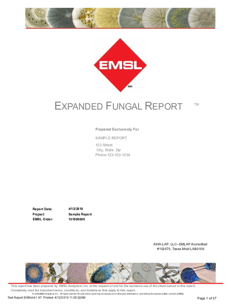 Fillable Online EXPANDED FUNGAL REPORT TM EMSL Analytical, Inc. Fax