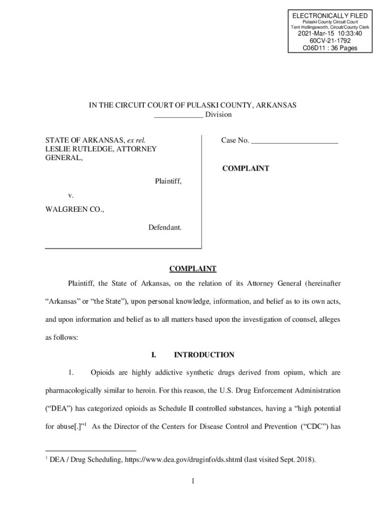 Fillable Online IN THE CIRCUIT COURT OF PULASKI COUNTY, ARKANSAS STATE