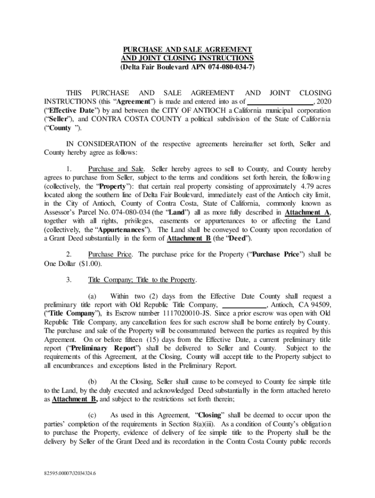 Fillable Online Agreement of Purchase and Sale and Joint Escrow Fax