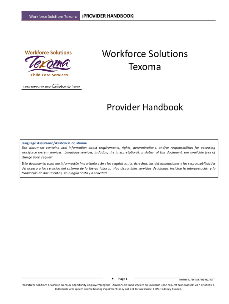 Fillable Online Provider Handbook Workforce Solutions Texoma Fax Email Print pdfFiller
