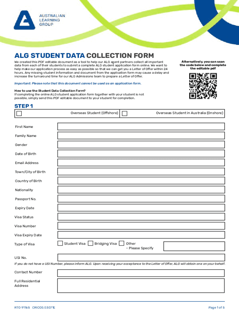 Fillable Online alg edu ALG Student Data Collection Form Fax Email