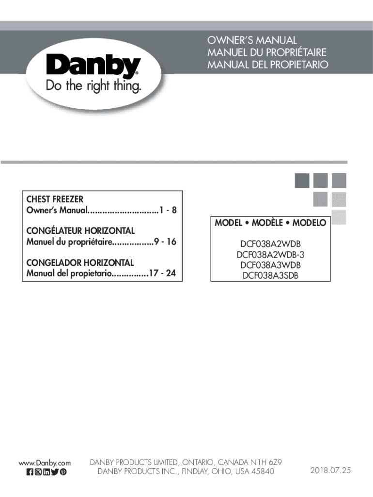 Fillable Online User manual Danby DCFM050C1WDB 5.0 Cu.ft. Chest Freezer