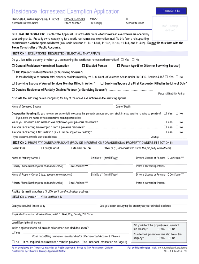 Fillable Online Fillable Online Application for Residence Homestead