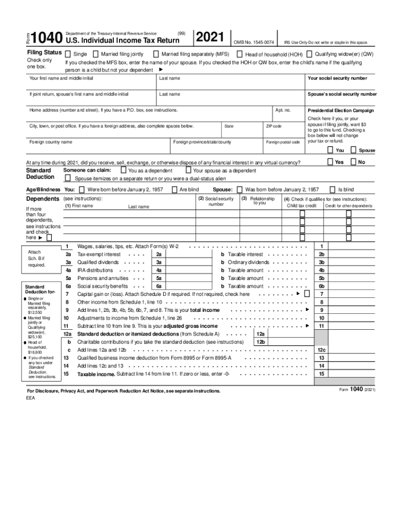Fillable Online Form 1040 U.S. Individual Income Tax Return 2021 Your