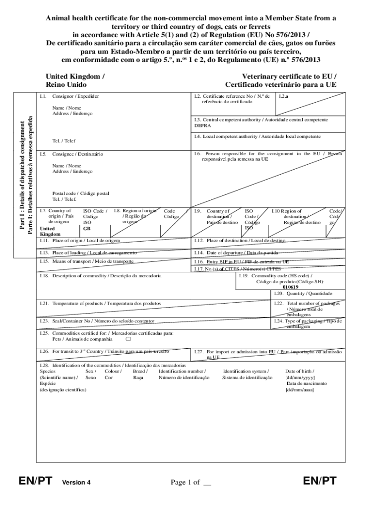Fillable Online PDF Animal health certificate for the