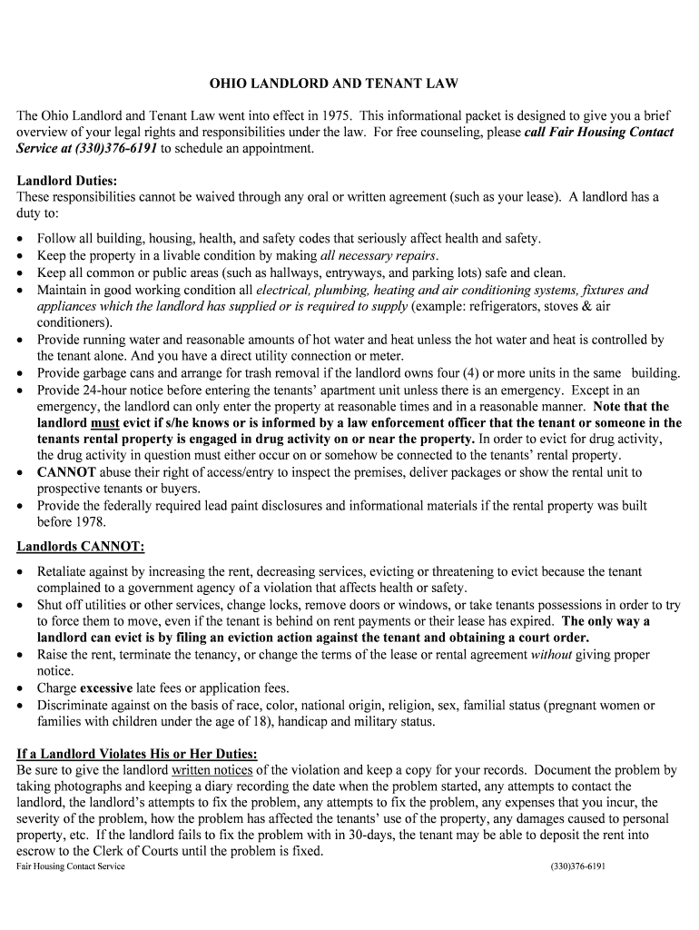Fillable Online OHIO LANDLORD AND TENANT LAW Fax Email Print pdfFiller