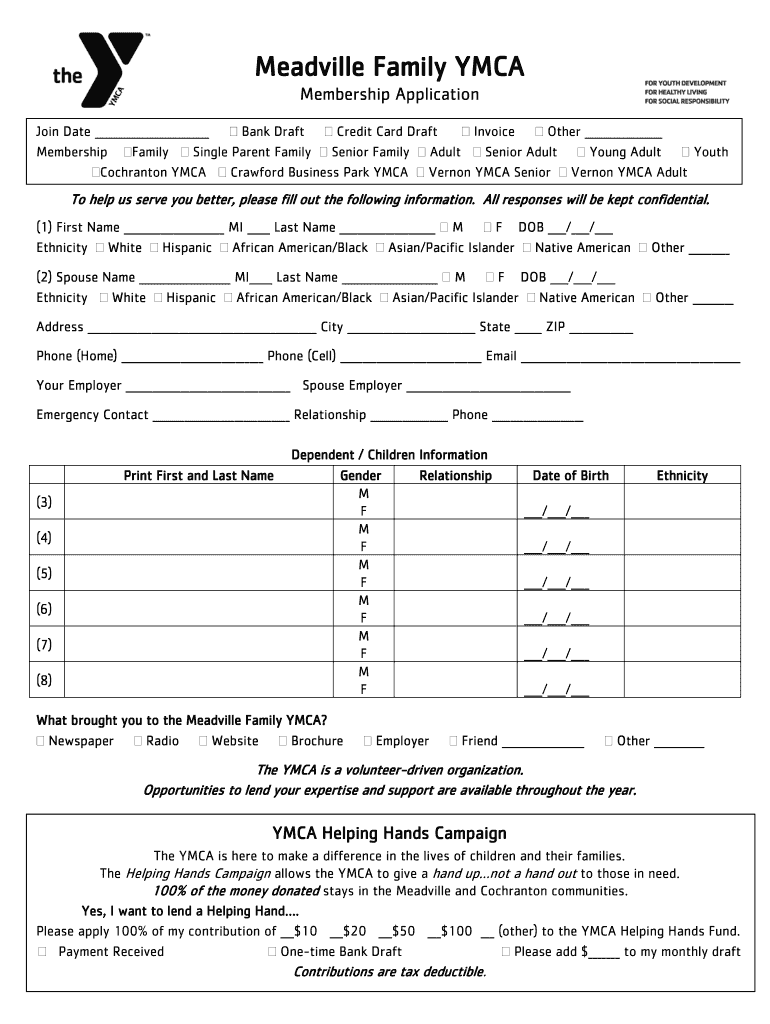 Fillable Online meadvilleymca Meadville Family YMCA meadvilleymca Fax