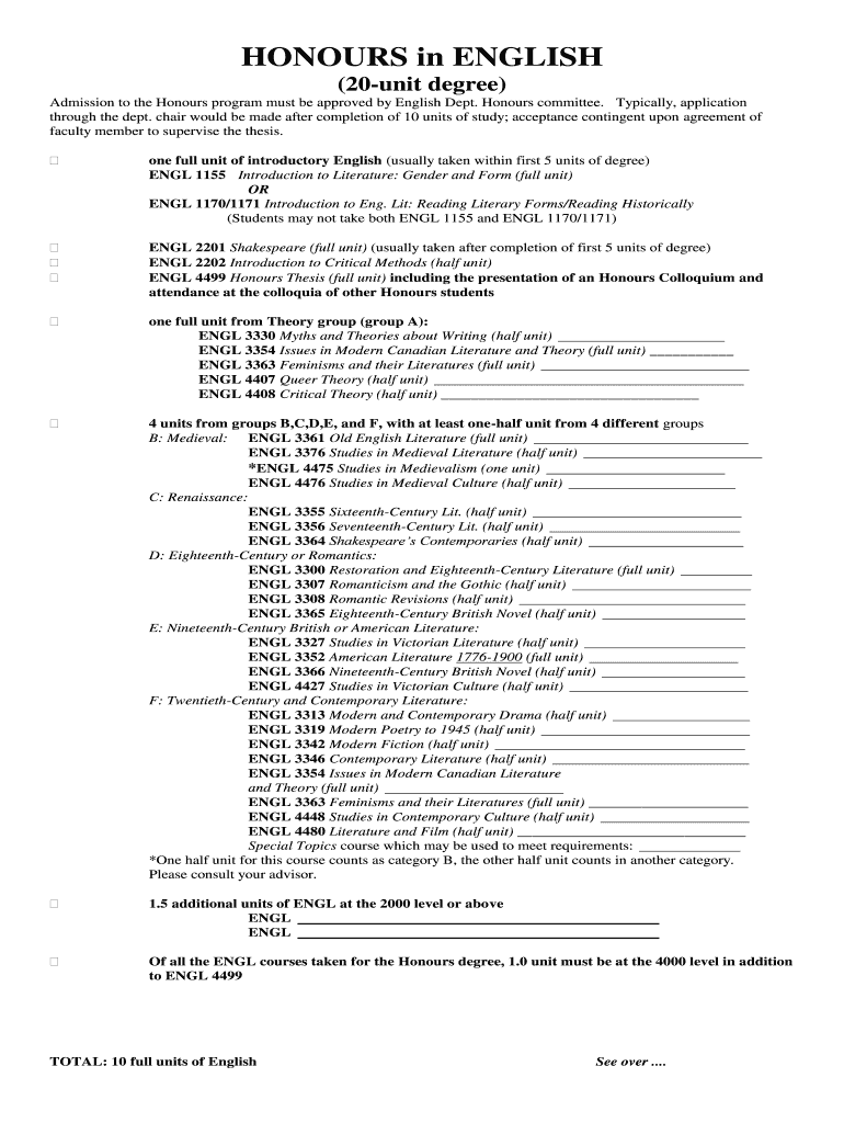 Fillable Online HONOURS in ENGLISH Fax Email Print pdfFiller