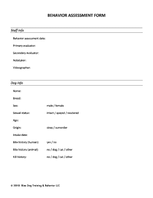 Fillable Online 25 Behavior assessment form - Blue Dog Training
