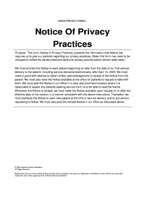 HIPAA PRIVACY FORM 1 Notice Of Privacy Practices - Wbdental - Fill and