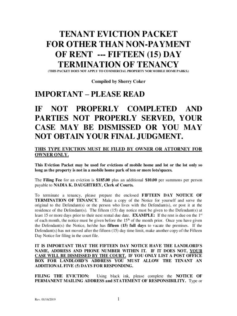 Fillable Online PDF Tenant Eviction Packet for Other Than NonPayment