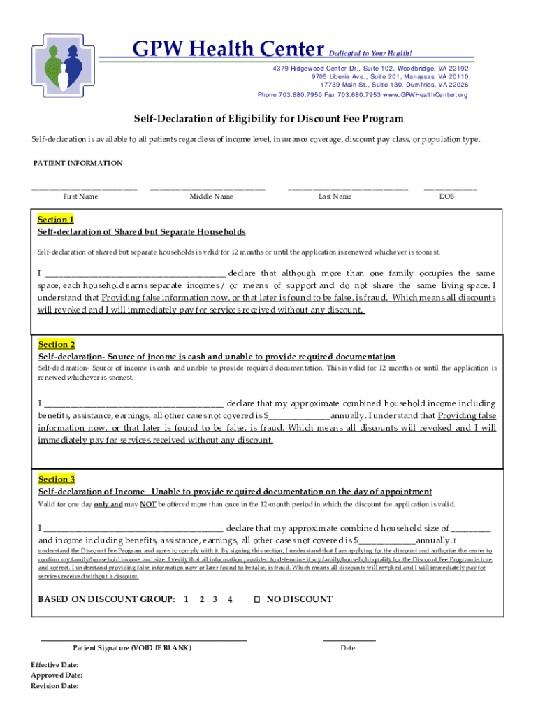 Fillable Online GPW Health Center Woodbridge, Manassas, Dumfries, VA