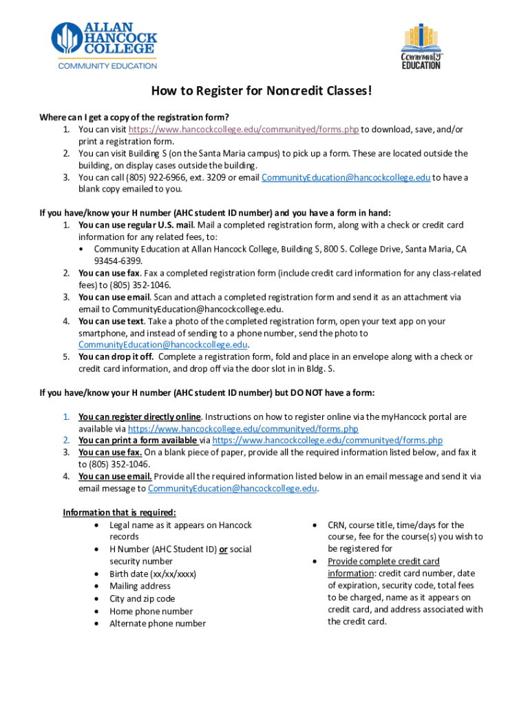 Fillable Online How to Register for Noncredit Classes Allan Hancock