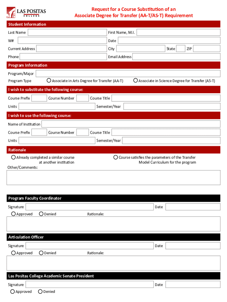 Fillable Online Request for a Course Substitution of an Associate