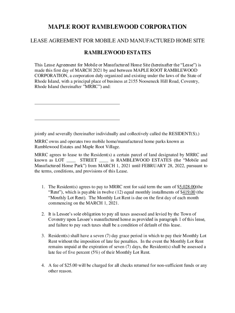 Fillable Online Manufactured Homes Lot Lease Agreement Form Mobile App