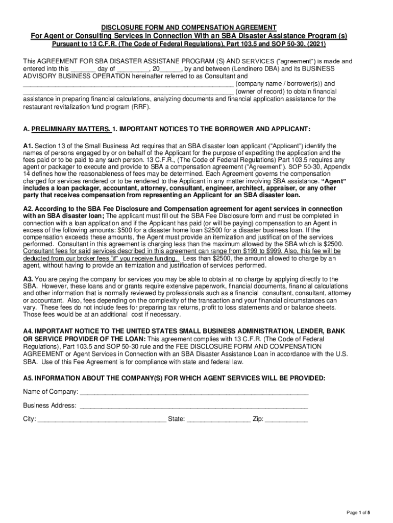 Fillable Online Fee Disclosure Form and Compensation Agreement Fax